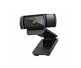 מצלמת רשת Logitech C920 HD Pro בצבע שחור עם עדשת זכוכית, מיקרופונים מובנים ומעמד מתכוונן